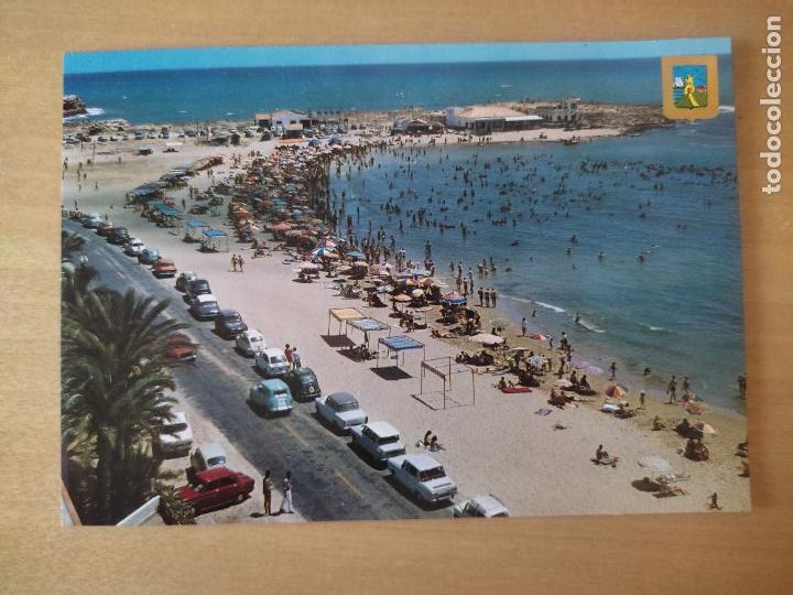 Postais: TORREVIEJA PLAYA LOS LOCOS ED ESCUDO ORO N&ordm; 14 SC ANIMADA COCHES CL&Aacute;SICOS