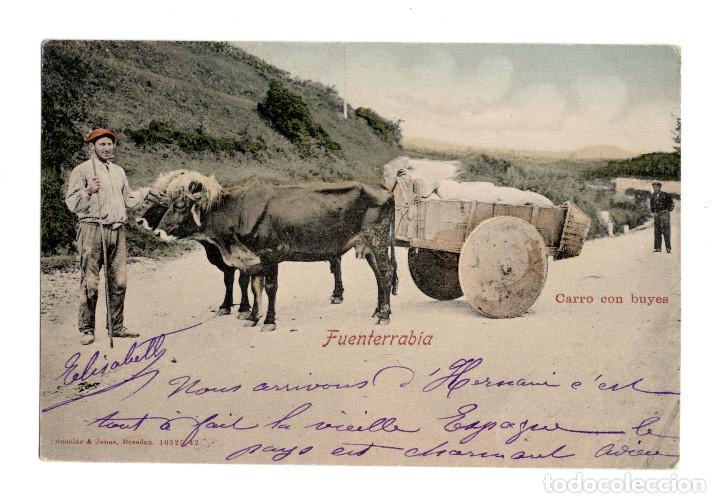 Postales: FUENTERRAB&Iacute;A.- CARRO CON BUEYES. - Foto 1
