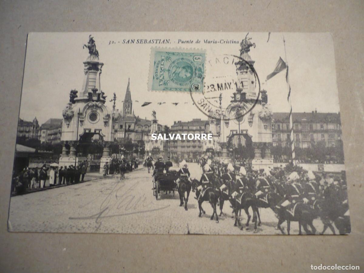Cartoline: POSTAL SAN SEBASTIAN. 32. PUENTE MARIA CRISTINA. GALARZA CLICHE GONZALEZ. 1911