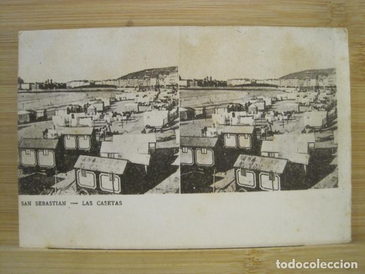 Postkarten: SAN SEBASTIAN-LAS CASETAS-ESTEREOSCOPICA-REVERSO SIN DIVIDIR-POSTAL ANTIGUA-(99.327)