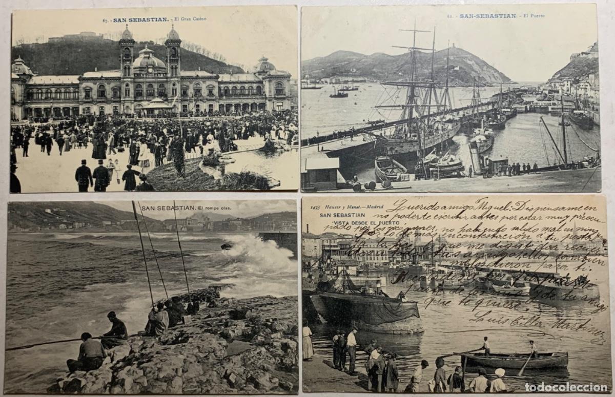 Postcards: CUATRO POSTALES CIRCULADAS DE SAN SEBASTI&Aacute;N - PUERTO - GRAN CASINO - ROMPEOLAS