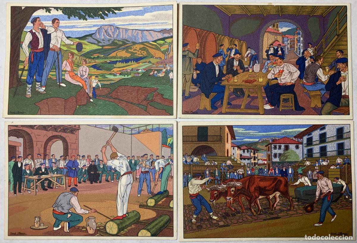 Postcards: CUATRO POSTALES DE ESCENAS VASCAS - DIBUJOS DE JOS&Eacute; ARRUE - N&Uacute;MEROS 5 - 7 - 8 - 9