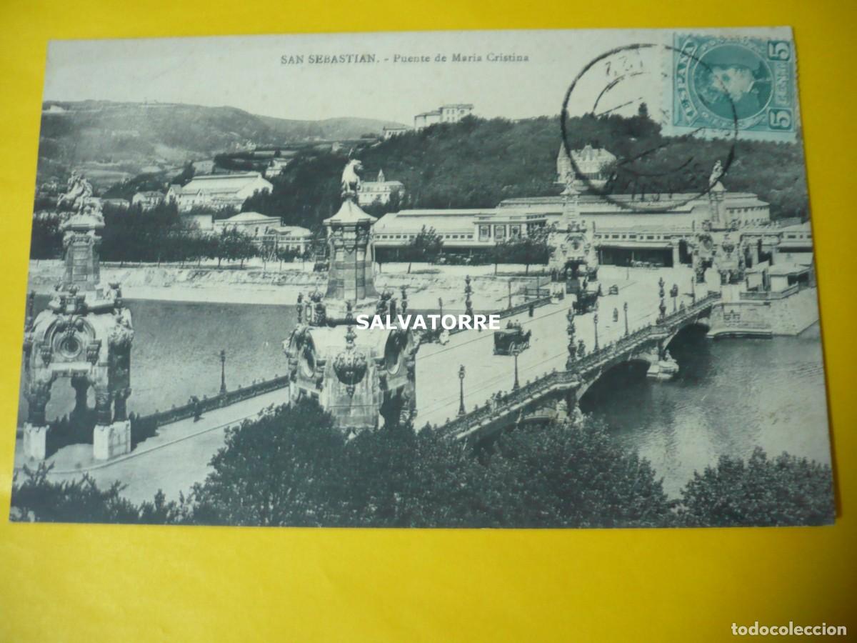 Postkarten: POSTAL PAIS VASCO. EUZKADI. SAN SEBASTIAN. DONISTI. PUENTE MARIA CRISTINA.CIRCULADA 1909