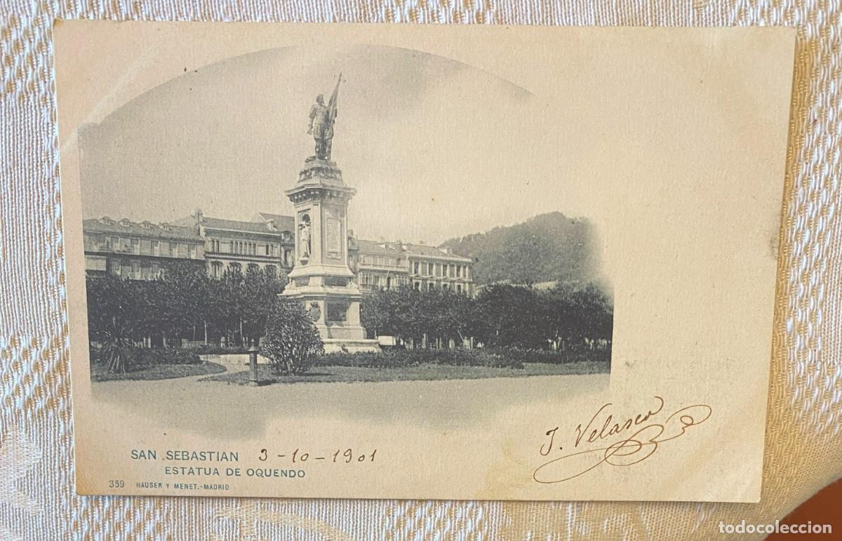 Cartoline: Postal de SAN SEBASTIAN (Guipuzcoa): N. 359, ED. HAUSER Y MENET, ESTATUA DE OQUENDO, CIRCULADA, SIN
