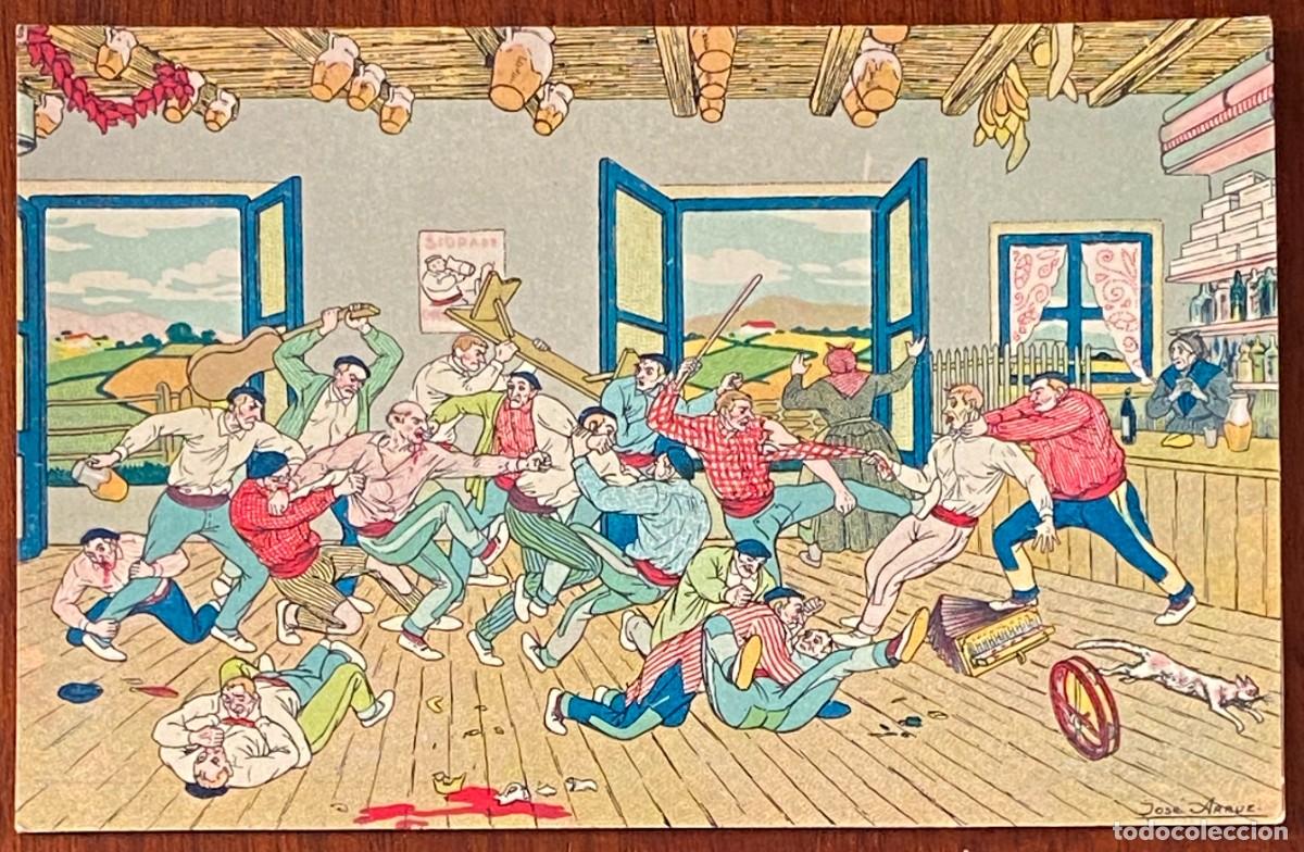 Postales: ANTIGUA POSTAL DE TIPOS VASCOS ILUSTRADA, ARRUE, E. VERDES, NO CIRCULADA.