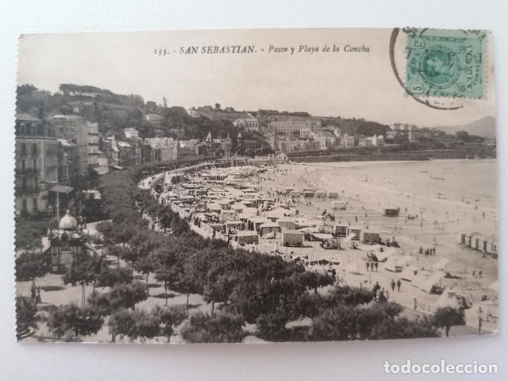 Cartes Postales: POSTAL SAN SEBASTIAN, PASEO Y PLAYA DE LA CONCHA, N&ordm; 135, A&Ntilde;OS 20, CIRCULADA CON SELLO