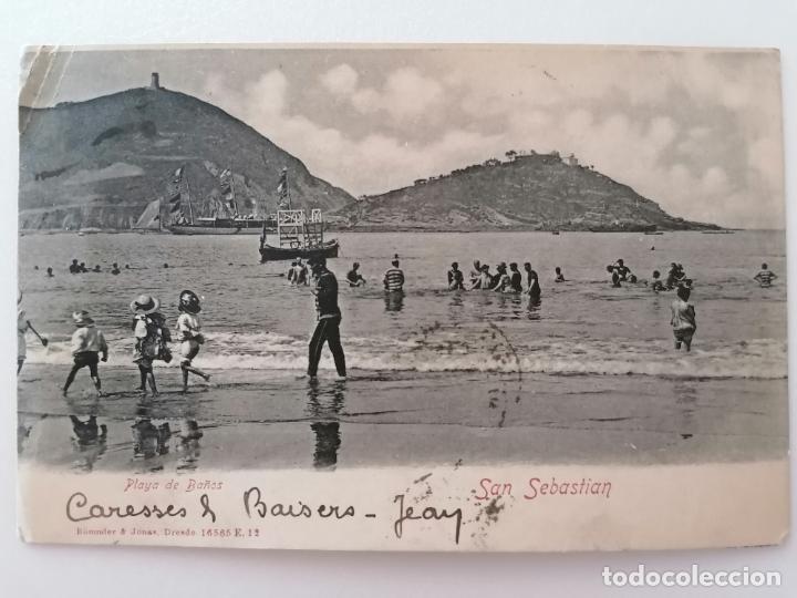 Cartes Postales: POSTAL SAN SEBASTIAN, PLAYA DE BA&Ntilde;OS, A&Ntilde;OS 20, FOTO ROMMLER & JONAS, CIRCULADA CON SELLO