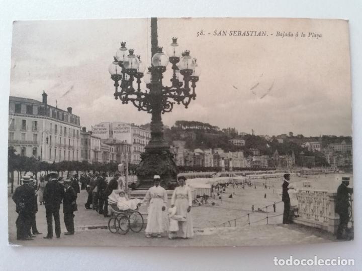 Cartes Postales: POSTAL SAN SEBASTIAN, BAJADA A LA PLAYA, N&ordm; 58, FOTO GALARZA, A&Ntilde;O 1916, CIRCULADA CON SELLO
