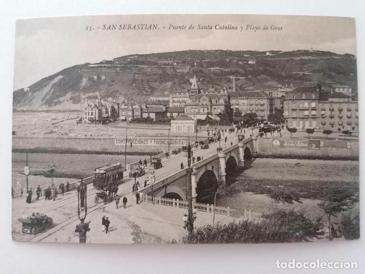 Cartes Postales: POSTAL SAN SEBASTIAN, PUENTE DE SANTA CATALINA Y PLAYA DE GROS, N&ordm; 13, FOTO GALARZA