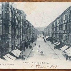 Postales: VITORIA, CALLE DE LA ESTACION, PIO LUIS LARRAÑAGA, CIRCULADA EN 1909