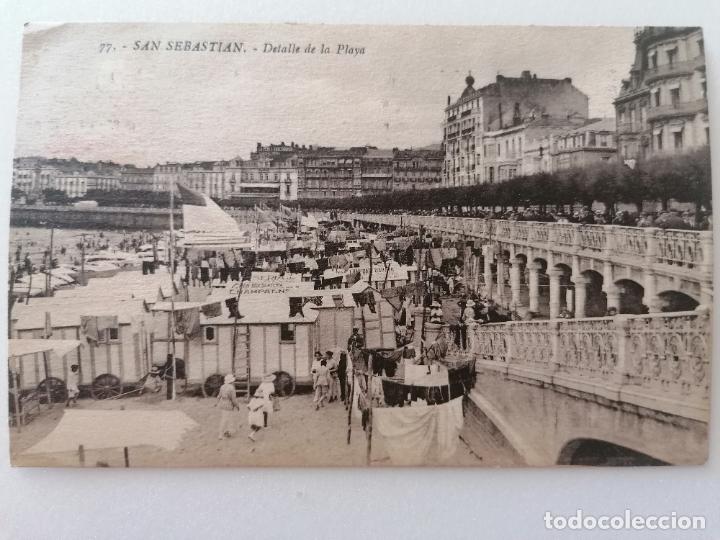 Postales: POSTAL SAN SEBASTIAN, DETALLE DE LA PLAYA, N&ordm; 77, FOTO GALARZA, A&Ntilde;O 1927, CIRCULADA