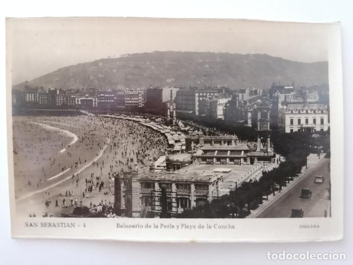 Postales: POSTAL SAN SEBASTIAN, BALNEARIO DE LA PERLA Y PLAYA DE LA CONCHA, N&ordm; 4, FOTO GUILERA, CIRCULADA