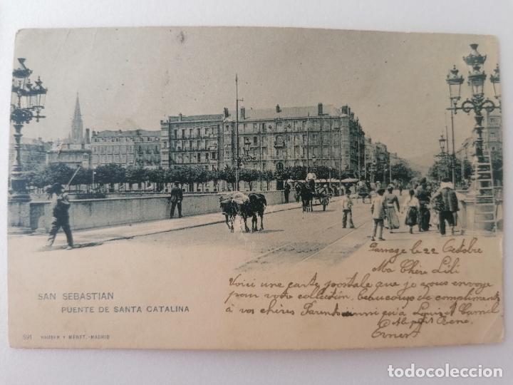Cartoline: POSTAL SAN SEBASTIAN, PUENTE DE SANTA CATALINA, N&ordm; 891, FOTOTIPIA HAUSER Y MENET, A&Ntilde;O 1902