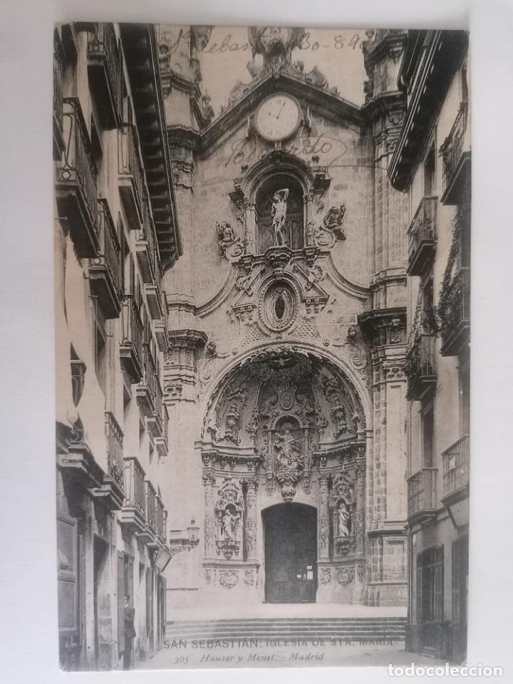 Cartoline: POSTAL SAN SEBASTIAN, IGLESIA DE STA MARIA, EDITOR HAUSER Y MENET, N&ordm; 305