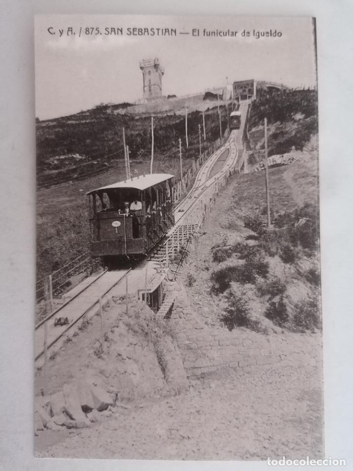 Postales: POSTAL SAN SEBASTIAN, EL FUNICULAR DE IGUELDO, FOTOTIPIA CASTA&Ntilde;EIRA Y ALVAREZ-MADRID N&ordm; 875