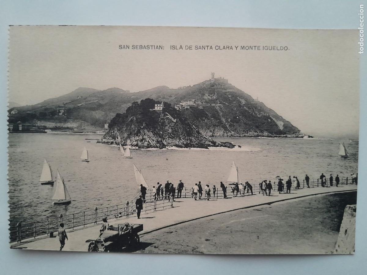 Postales: ANTIGUA POSTAL SAN SEBASTIAN ISLA SANTA CLARA Y MONTE IGUELDO RV 1956