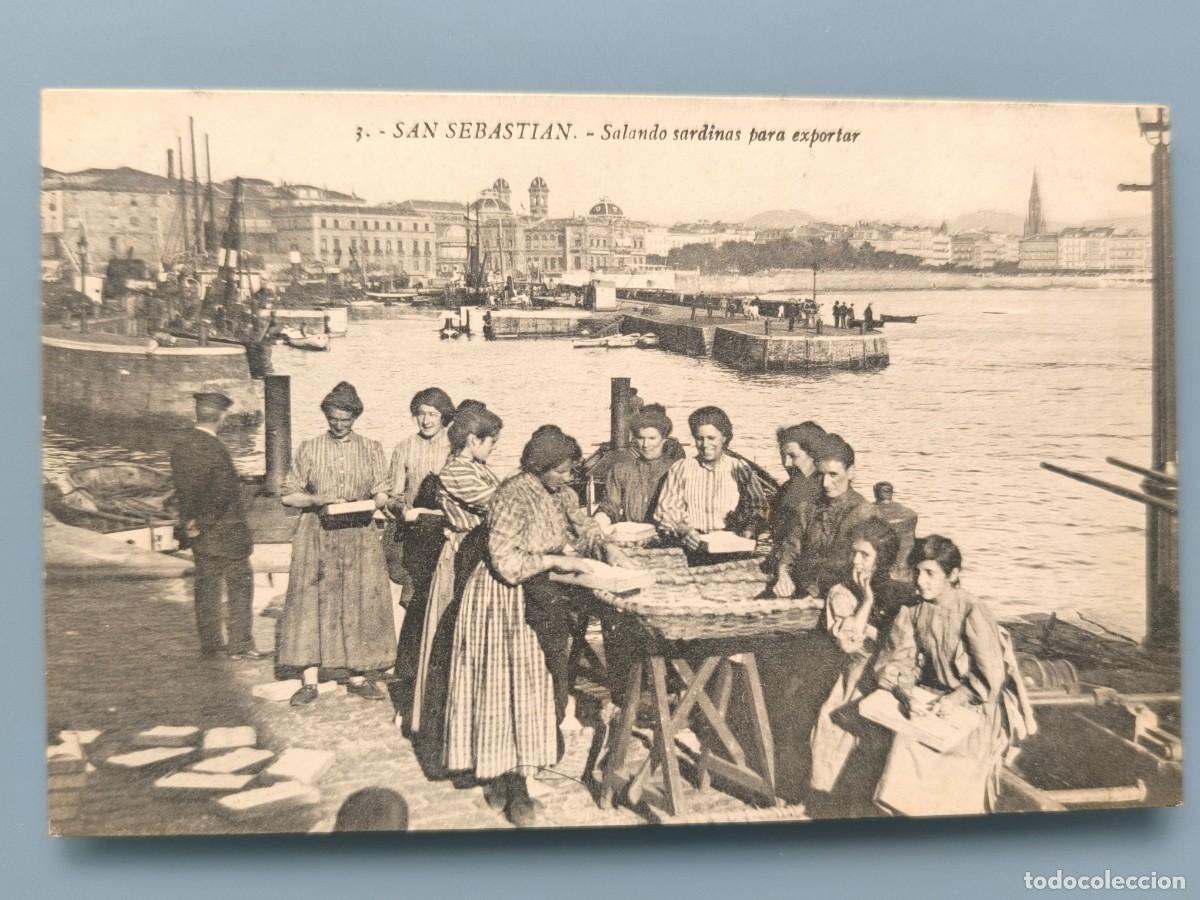 Cartes Postales: POSTAL SAN SEBASTIAN N&ordm; 3 SALANDO SARDINAS PARA EXPORTAR GUIPUZCOA PAIS VASCO TIPOS VASCOS PERFECTA