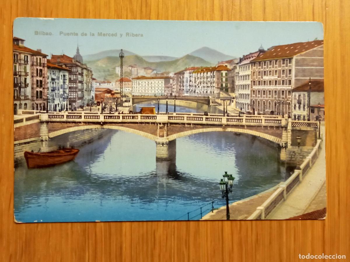 Postales: POSTAL DE BILBAO. PUENTE DE LA MERCED Y RIBERA. - Foto 1