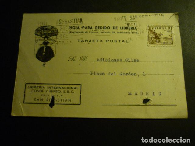 Postales: SAN SEBASTIAN LIBRERIA INTERNACIONAL ANTIGUA TARJETA PUBLICITARIA