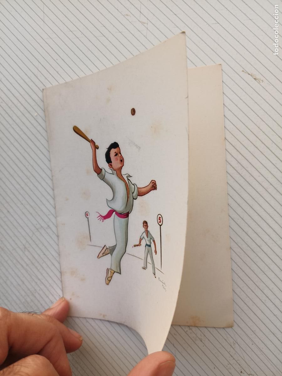 Postales: Pa&iacute;s Vasco. Felicitaci&oacute;n antigua. Pelota vasca. Fern&aacute;ndez Pe&ntilde;a ilustrador