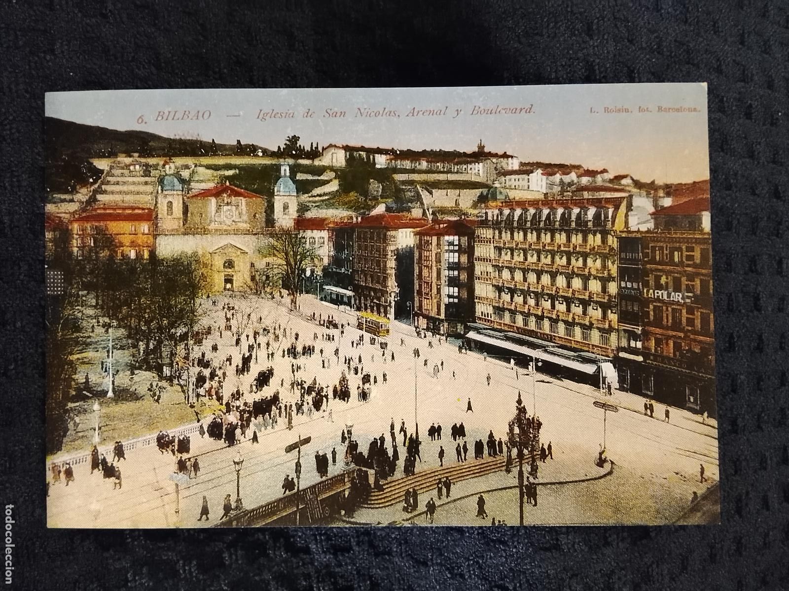 Postales: BILBAO - IGLESIA DE SAN NICOLAS ARENAL Y BOULEVARD - ROISIN - POSTAL ANTIGUA -(115.401)