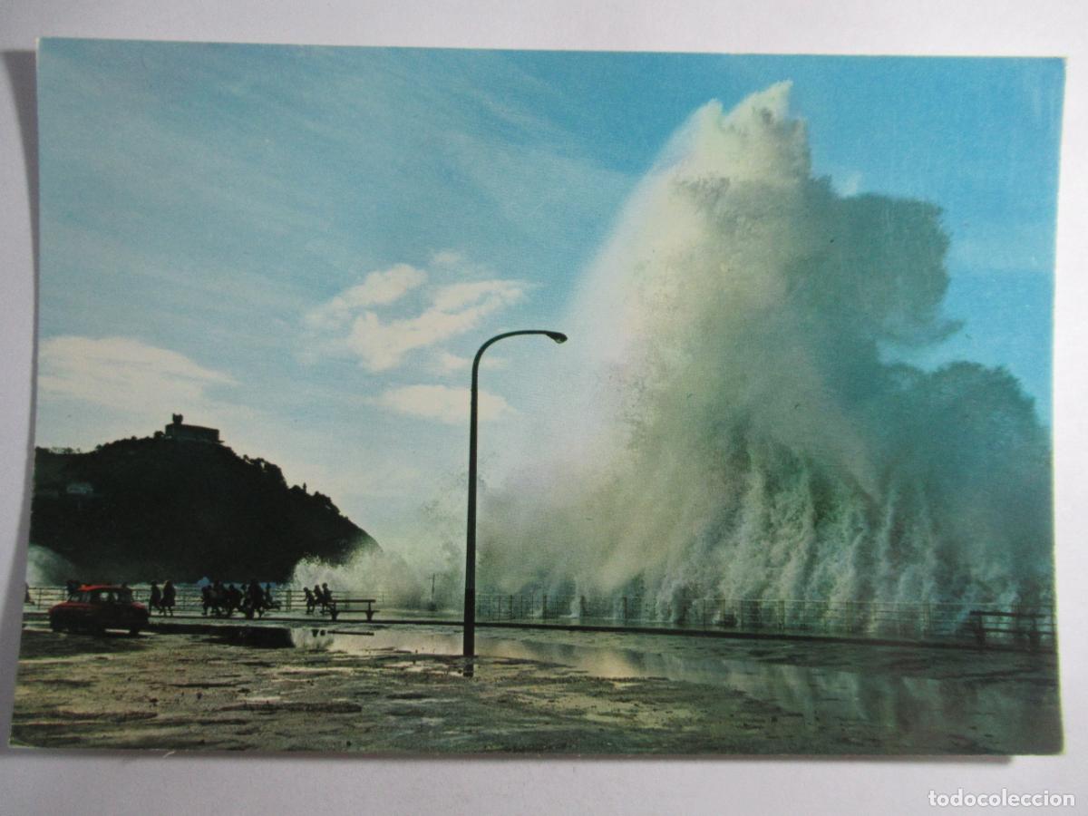 Postales: San Sebasti&aacute;n - Temporal en el Paseo Nuevo - Escrita