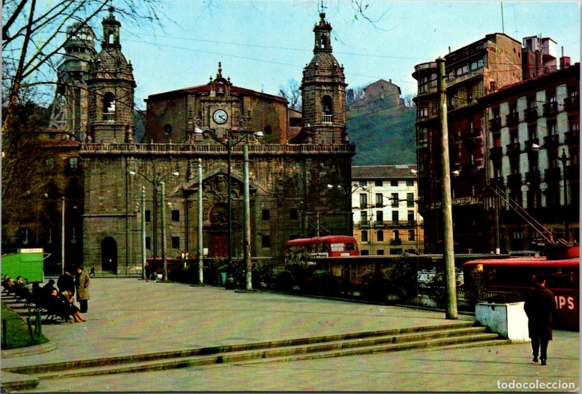 Postales: Bilbao - Iglesia de San Nicol&aacute;s - Troleb&uacute;s 2 pisos - In&eacute;dita en Todocolecci&oacute;n
