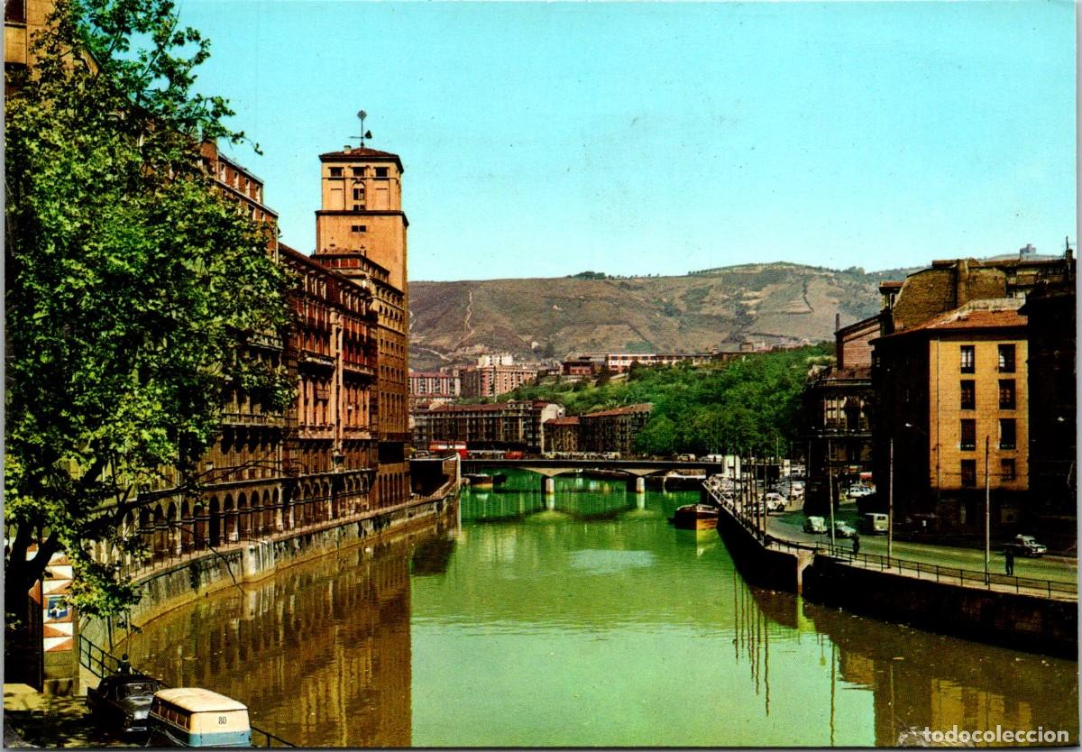 Postales: Bilbao - R&iacute;a del Nervi&oacute;n y Puente de la Victoria - Troleb&uacute;s 2 pisos