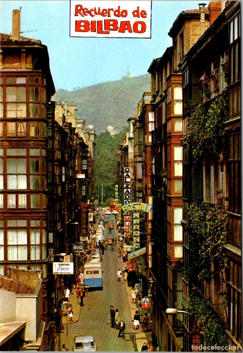 Postales: Bilbao - Calle Correo -Troleb&uacute;s 2 pisos -Hostal Restaurante Maro&ntilde;o-Academia Corte Confecci&oacute;n Encarni