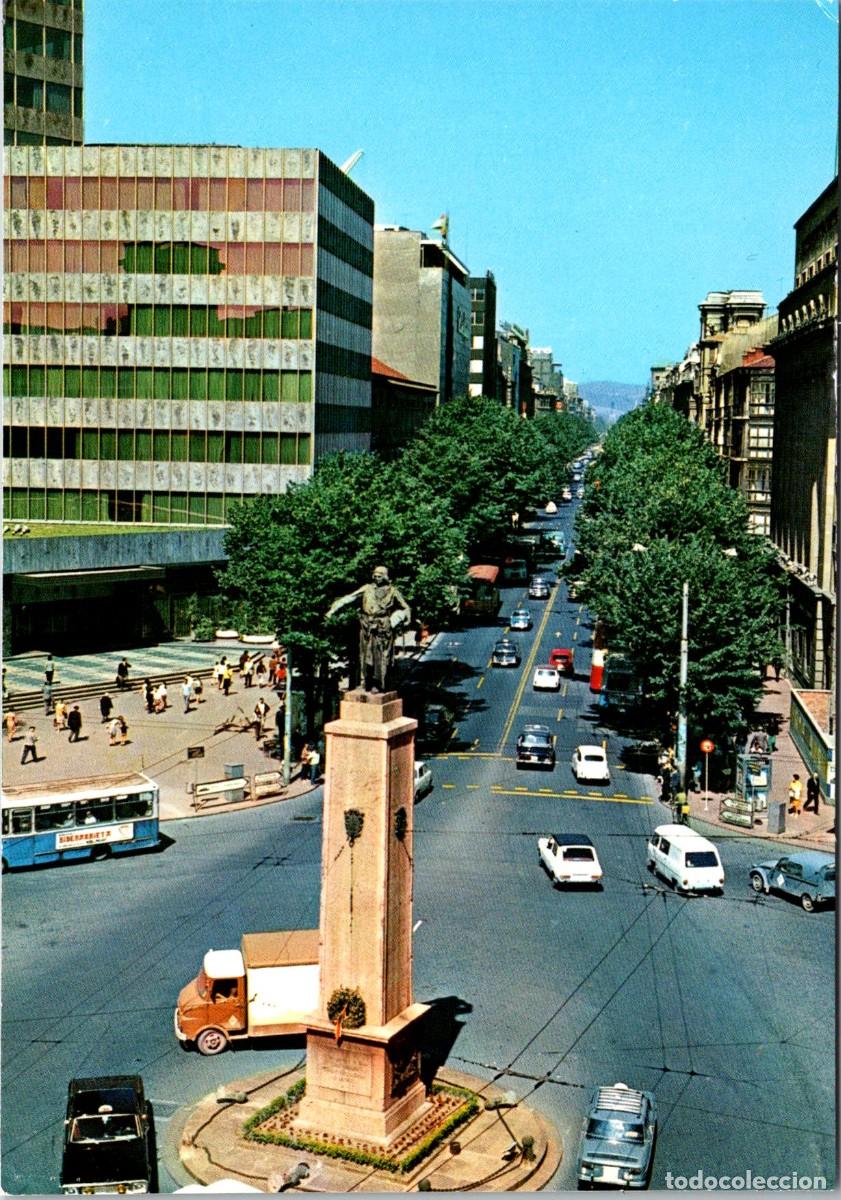 Postales: Bilbao - Plaza Espa&ntilde;a y Gran V&iacute;a - Troleb&uacute;s 2 pisos - Bidebarrieta - Cabina Telef&oacute;nica