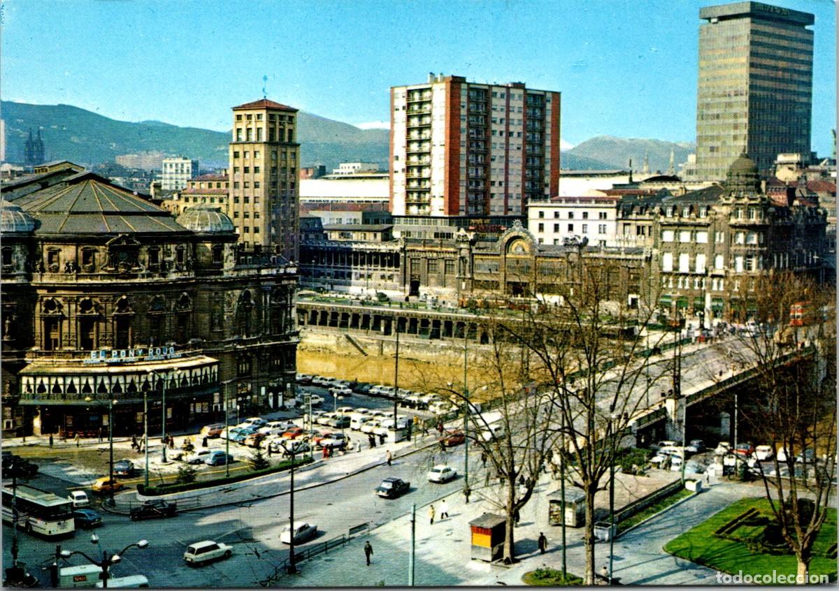 Postales: Bilbao - Plaza Arriaga - Troleb&uacute;s 2 pisos - El Pony, Henry Fonda, Rojo Marleen O'hara
