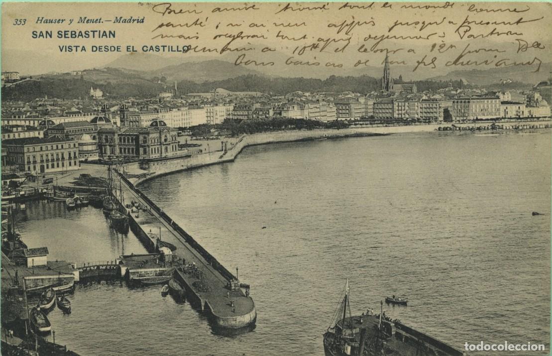 Postales: N&ordm; 333-SAN SEBASTI&Aacute;N. Pa&iacute;s Vasco. Vista desde el Castillo. Circulada en 1907. ED. HAUSER Y MENET