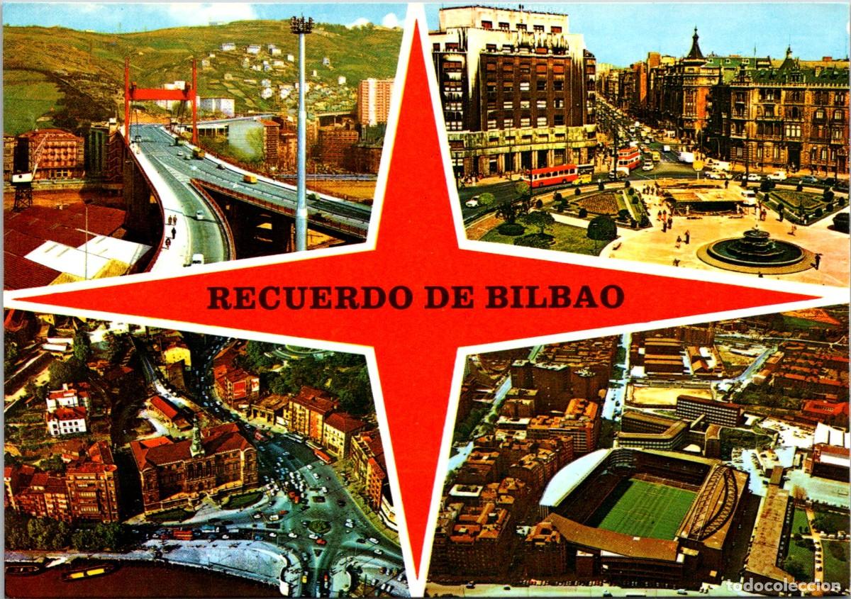 Postales: Bilbao - Multi Vistas - San Cayetano 208 - 148x103mm- Troleb&uacute;s 2 pisos x 2 - Campo Futbol San Mam&eacute;s