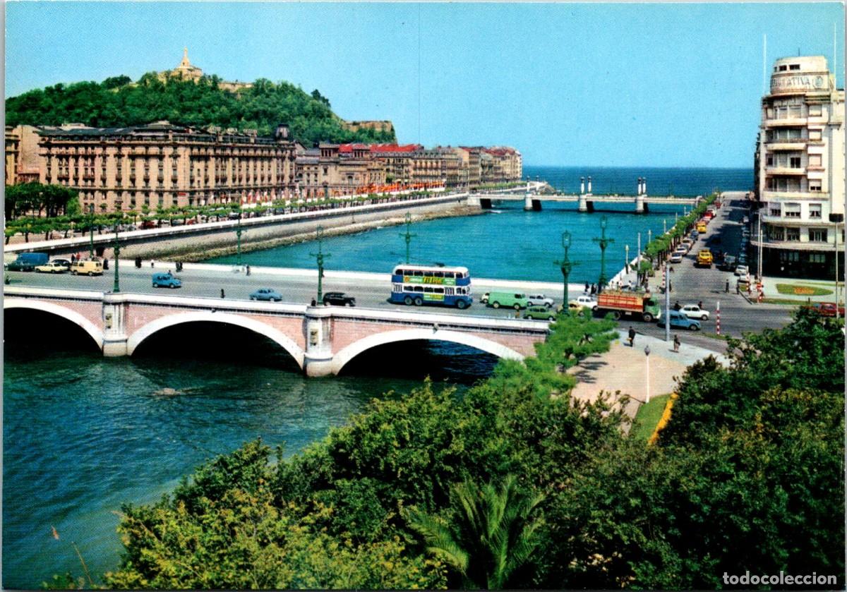Postales: San Sebasti&aacute;n - R&iacute;o Urumea y puentes - Manipel - 149x104mm - Troleb&uacute;s 2 pisos
