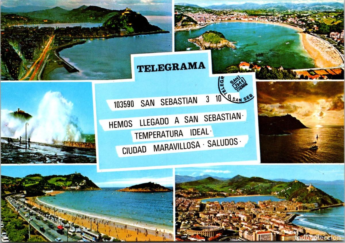 Postales: San Sebasti&aacute;n - MultiVistas - Manipel 34 - 149x104mm - Troleb&uacute;s 2 pisos - Telegrama