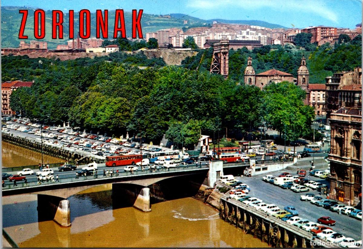 Postales: Bilbao - Puente de la Victoria - Reverso Blanco, sin Imprimir - 150x102mm - Troleb&uacute;s 2 pisos