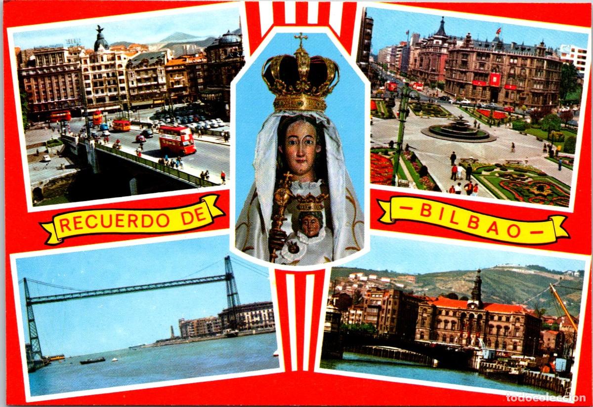 Postales: Bilbao - Bellezas de la Ciudad-Garc&iacute;a Garrabella 116- 149x102mm-Troleb&uacute;s 2 pisos x3-Virgen de Bego&ntilde;a