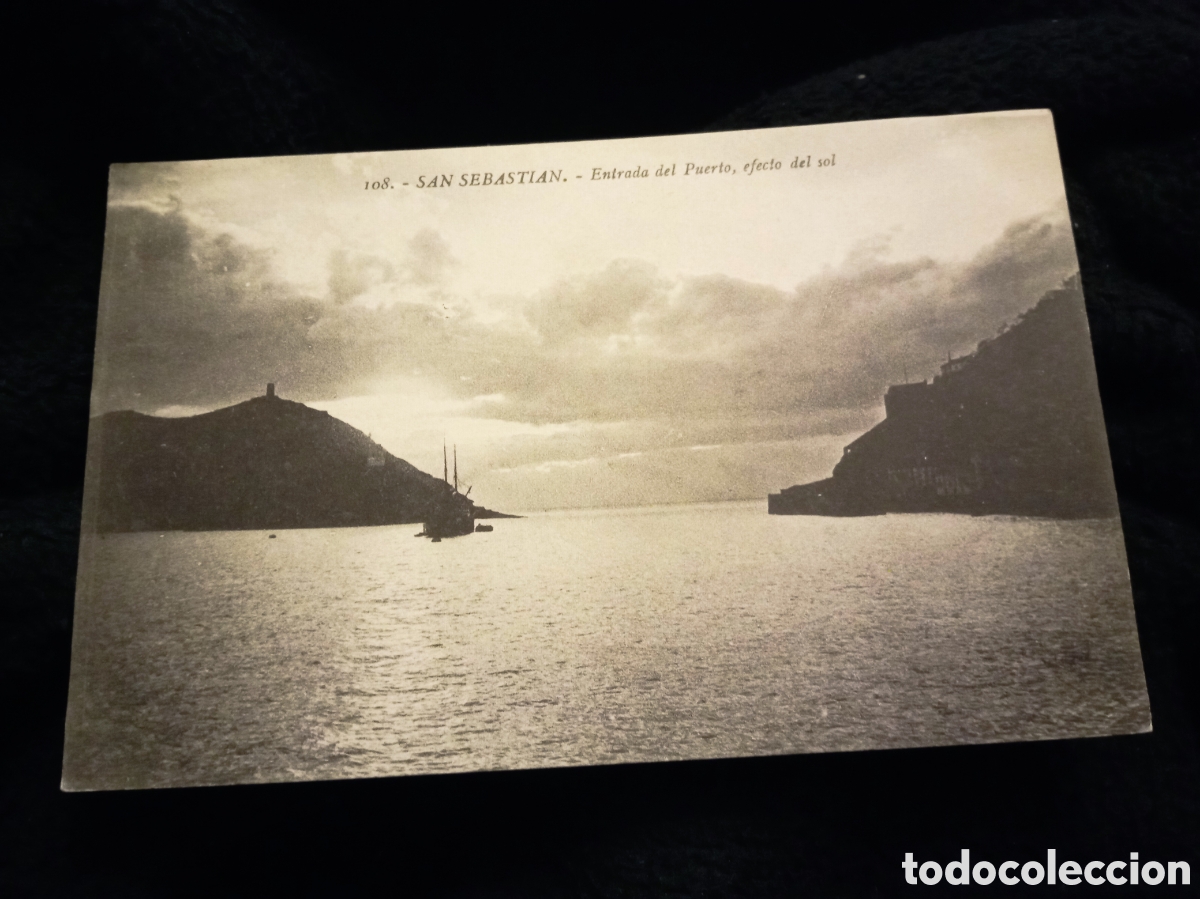 Postales: Antigua postal fotogr&aacute;fica, San Sebasti&aacute;n, Entrada del Puerto, efecto sol