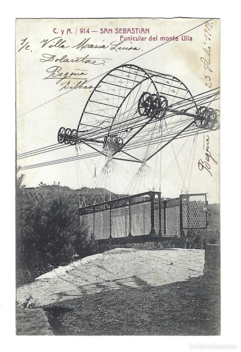 Postales: C. Y A. N&ordm; 914- SAN SEBASTI&Aacute;N. FUNICULAR DEL MONTE UL&Iacute;A. ESCRITA. 1917 (RARA)