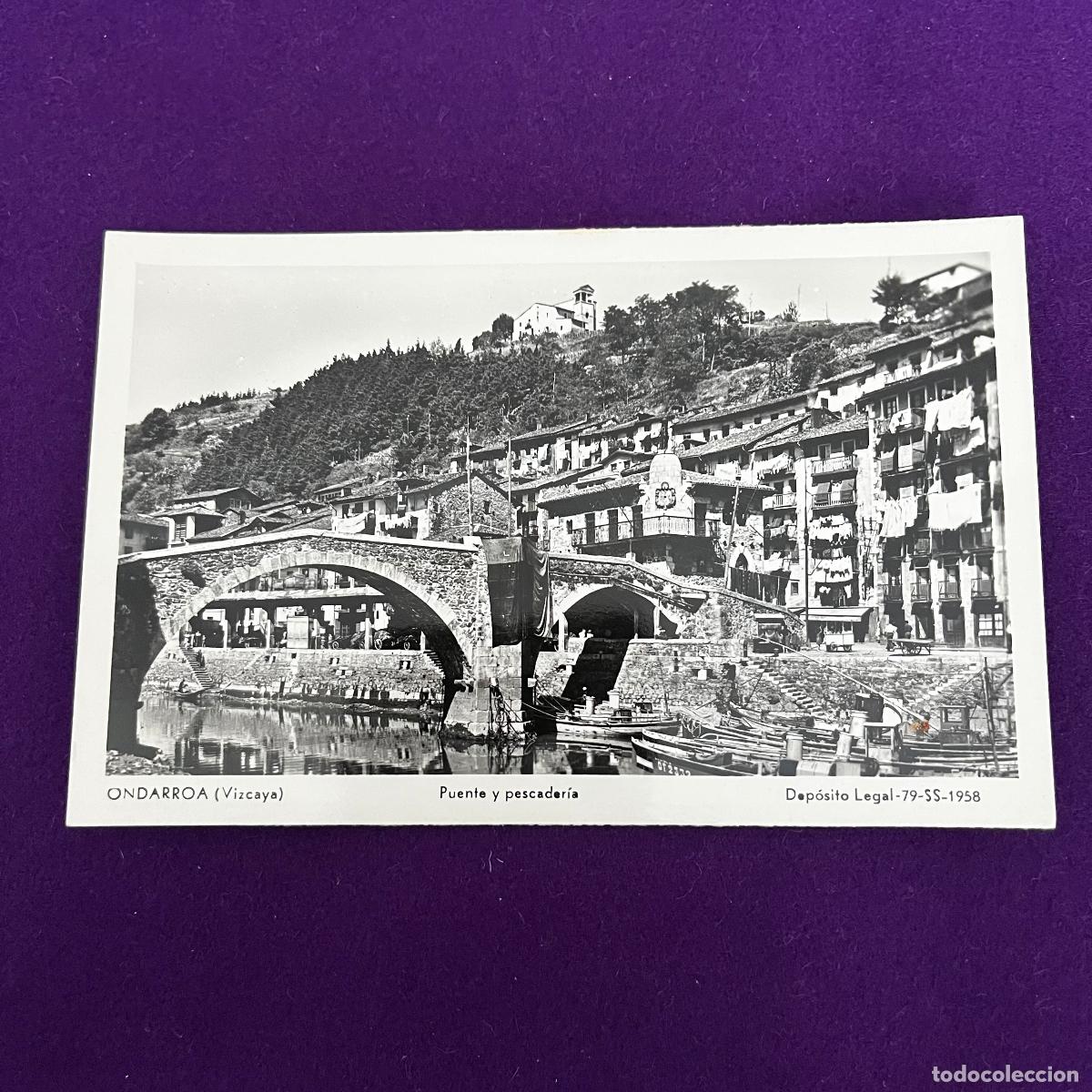 Postales: POSTAL DE ONDARROA (VIZCAYA). PUENTE Y PESCADERIA.