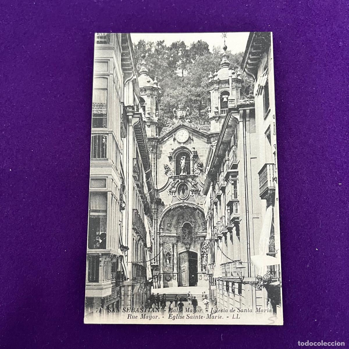 Postales: POSTAL DE SAN SEBASTIAN (GUIPUZCOA). CALLE MAYOR. IGLESIA DE SANTA MARIA.