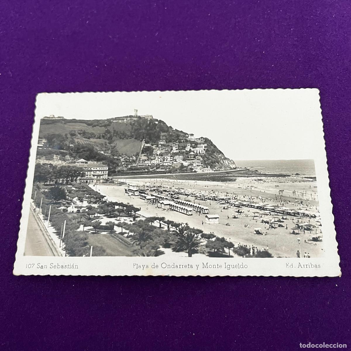 Postales: POSTAL DE SAN SEBASTIAN (GUIPUZCOA). PLAYA DE ONDARRETA Y MONTE IGUELDO.