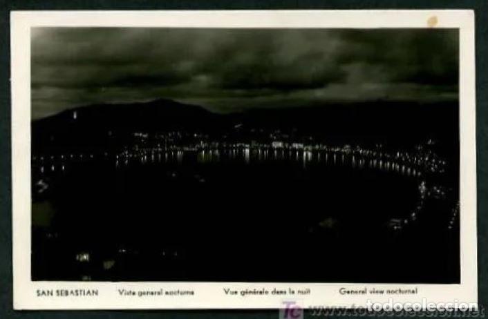 Postkarten: San Sebasti&aacute;n. *Vista general nocturna* Ed. Manipel. Circulada 1956.