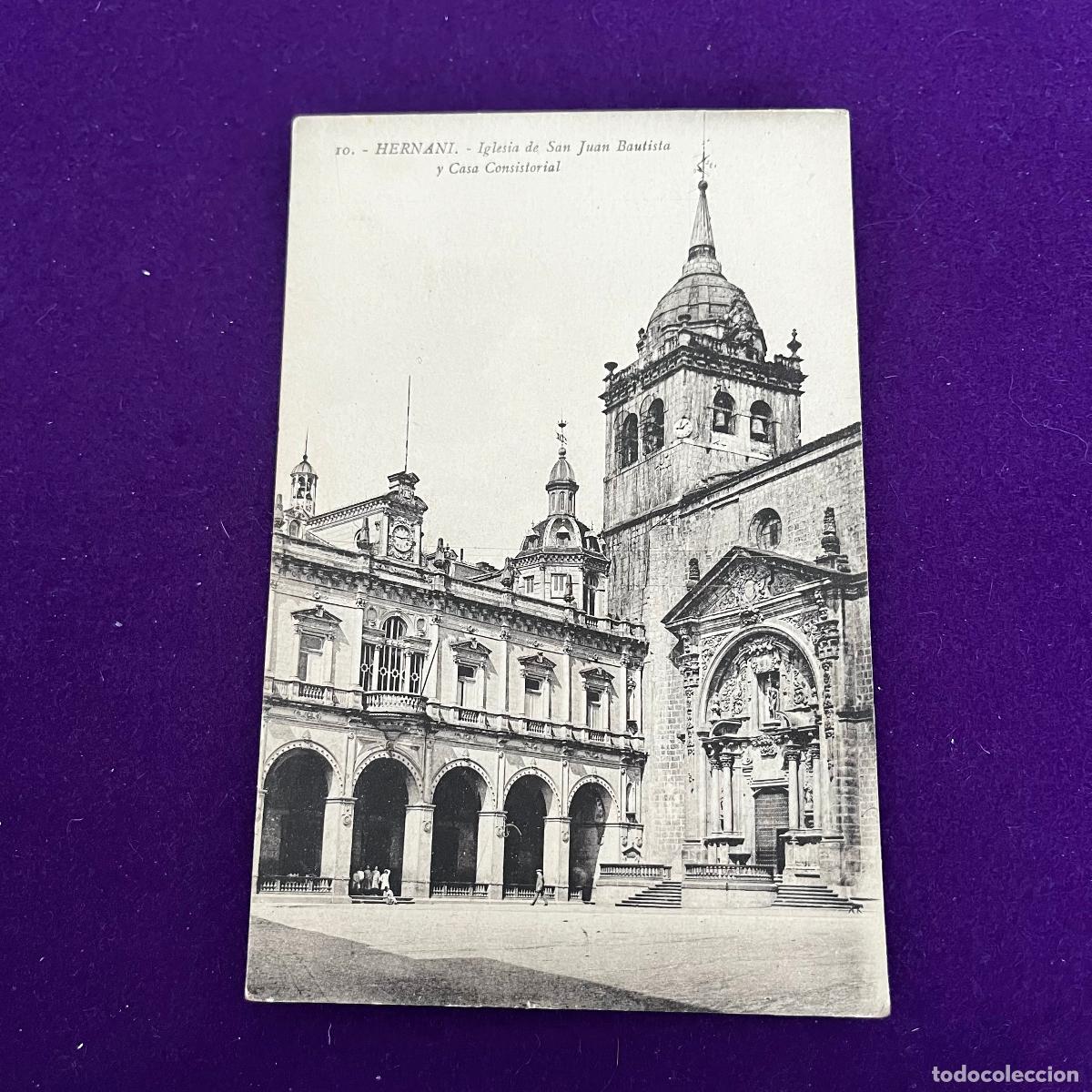 Postales: POSTAL DE HERNANI (GUIPUZCOA). IGLESIA DE SAN JUAN BAUTISTA Y CASA CONSISTORIAL.