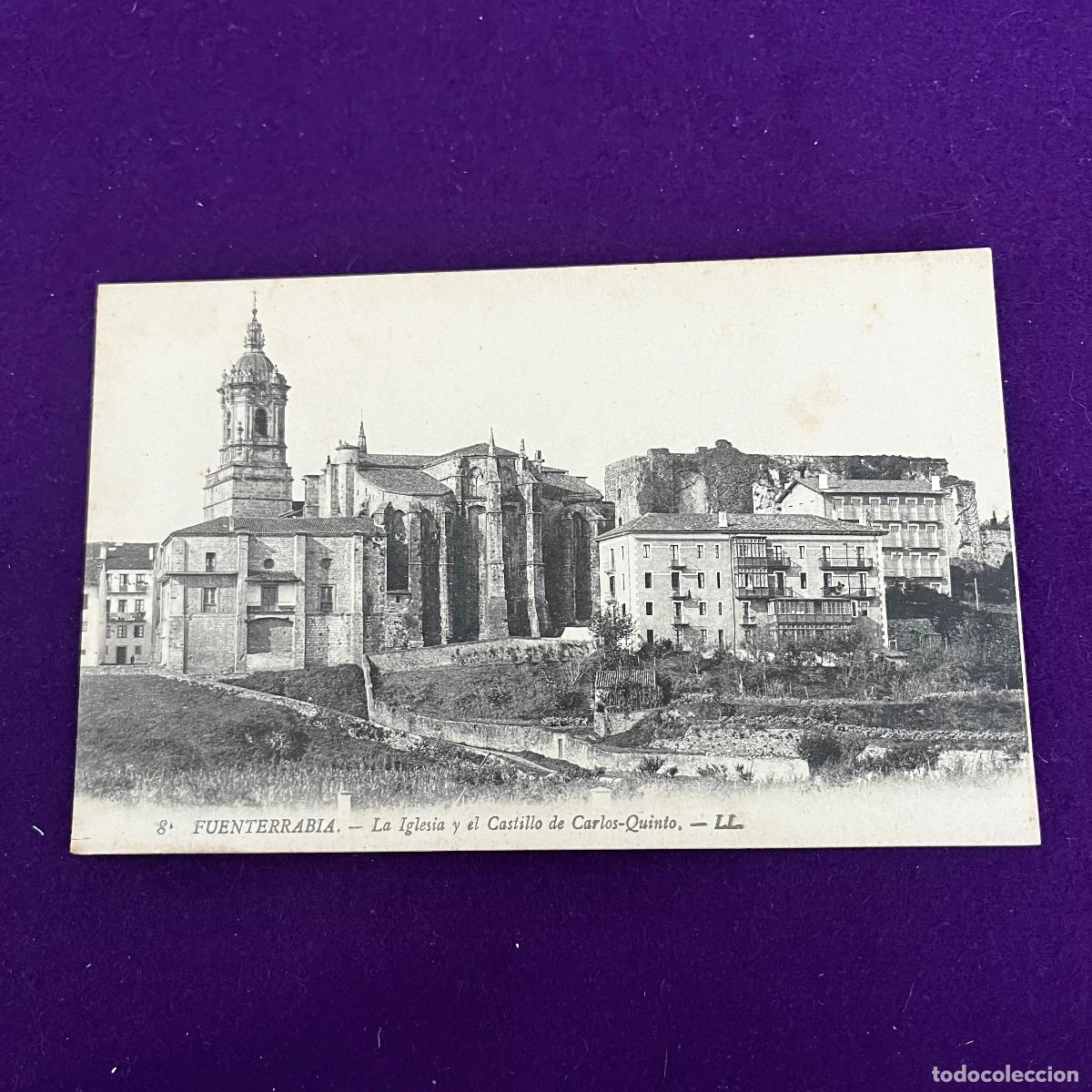 Postales: POSTAL DE FUENTERRABIA (GUIPUZCOA). LA IGLESIA Y EL CASTILLO DE CARLOS V.