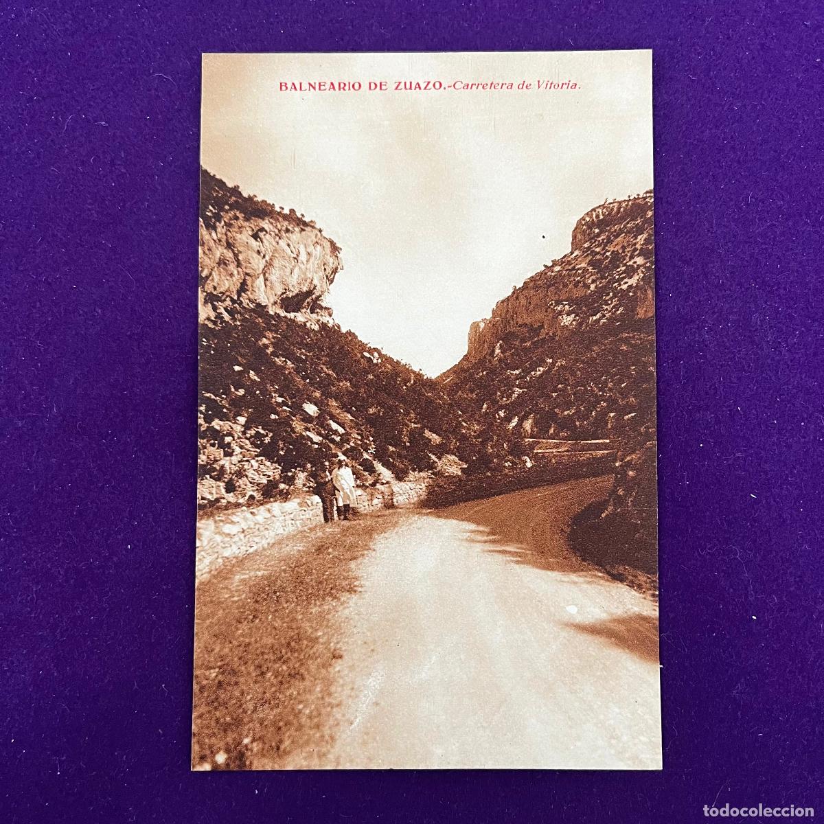 Postales: POSTAL DEL BALNEARIO DE ZUAZO (ALAVA). CARRETERA DE VITORIA. A&Ntilde;O 1932.