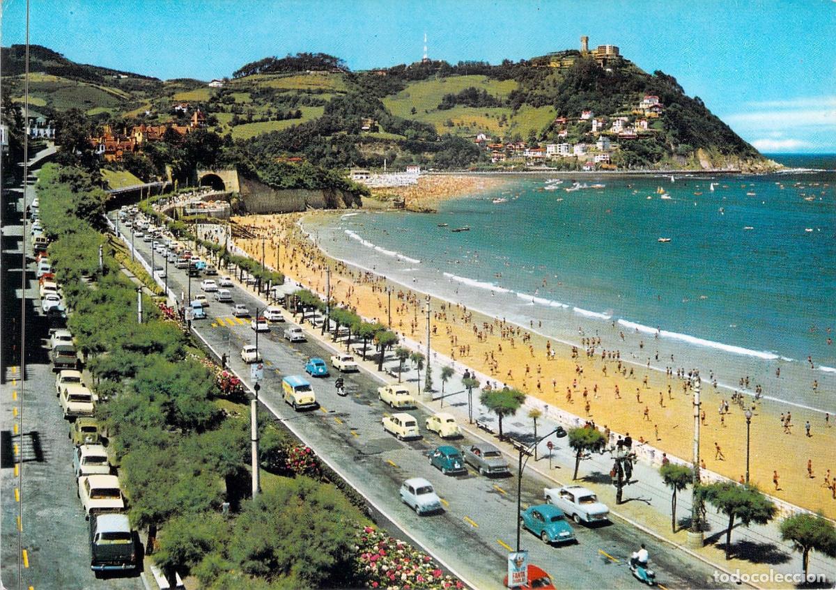 Postales: Postal de San Sebasti&aacute;n: Playa de la Concha y Monte Igueldo