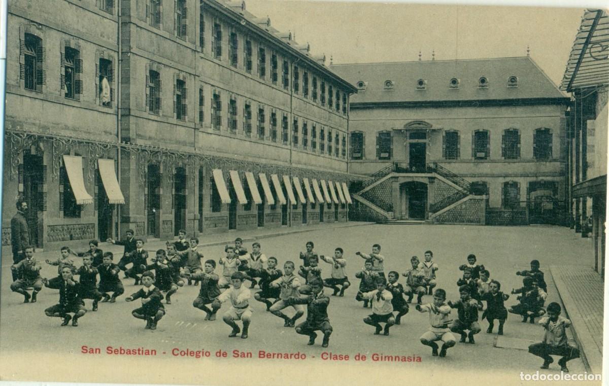 Postales: SAN SEBASTIAN. COLEGIO SAN BERNARDO. CLASE DE GIMNASIA. CIRCULADA EN 1911. RARA.
