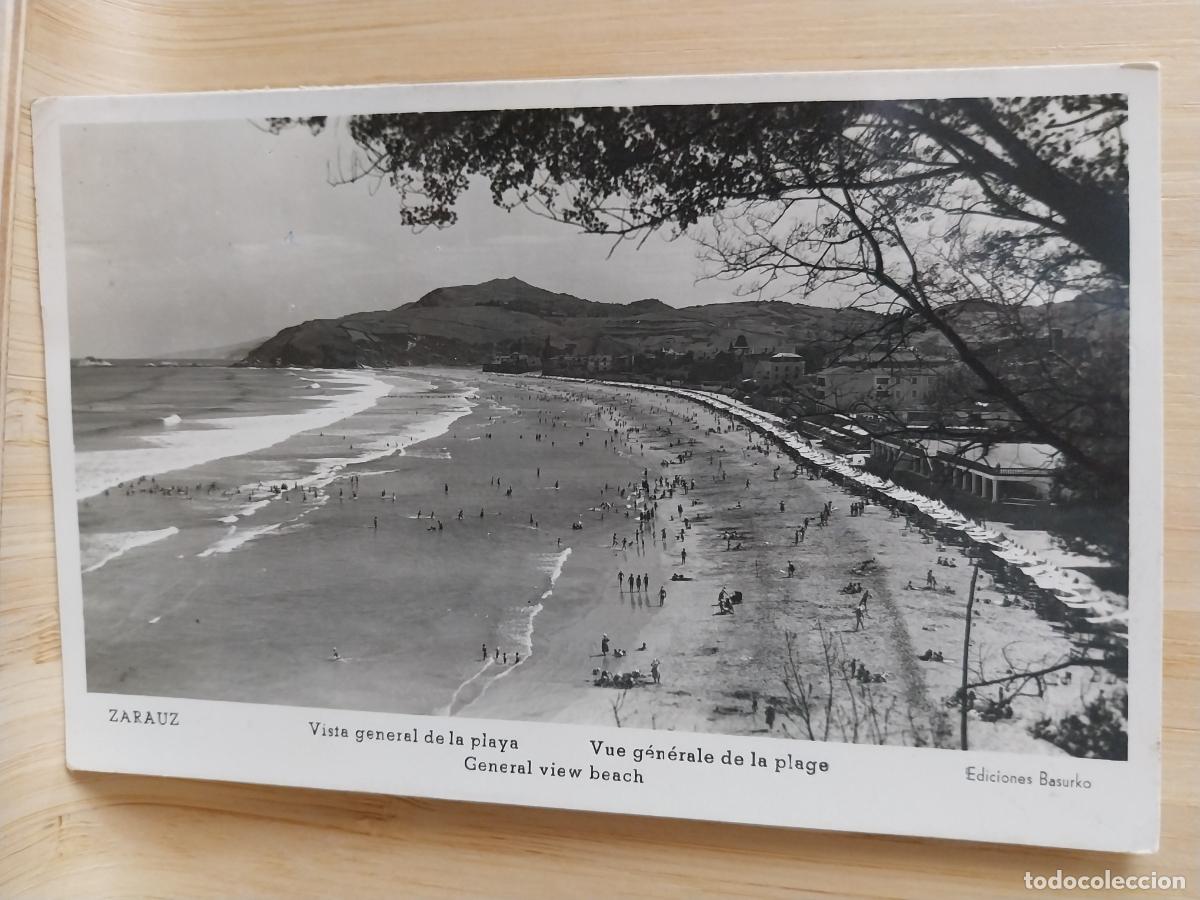 Postales: ZARAUZ VISTA DE LA PLAYA ED BASURKO CIRCULADA A&Ntilde;O 1952 MUY ANIMADA