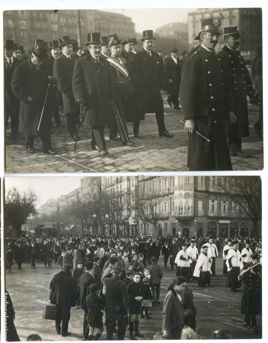 Postcards: San Sebasti&aacute;n. Cortejo f&uacute;nebre con autoridades, dos postales fotogr&aacute;ficas Photo-Carte
